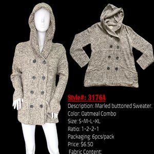 3176A-Marled Button Sweater